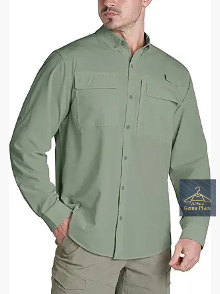 Men's Safari Shirt Long Sleeve Upf 50+ Sun Protection Quick Dry Fishing Button